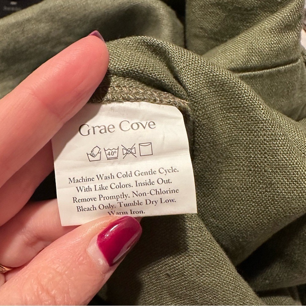 Grae Cove 100% Linen Thalia Button Fly Wide Leg‎ Palazzo Pants XL Green NWT - Picture 8 of 11